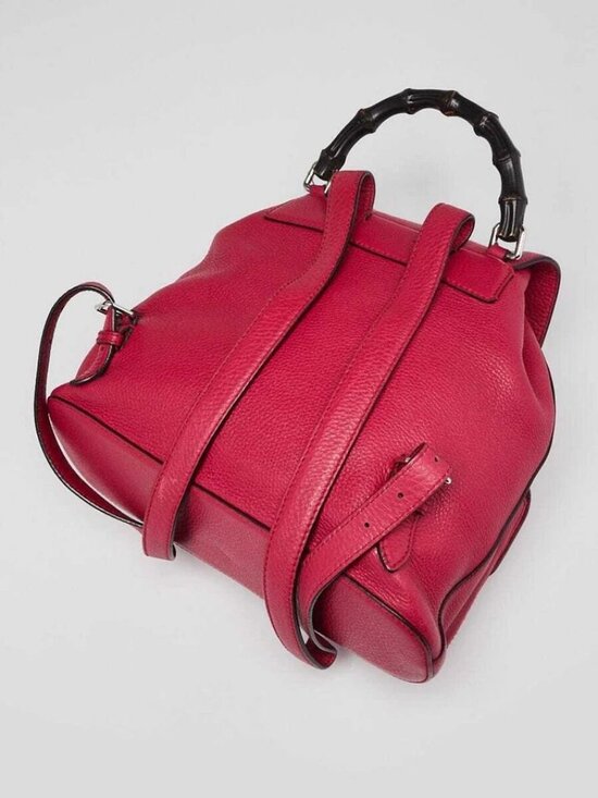Gucci Dark Pink Pebbled Leather Bamboo Backpack Bag main image 7